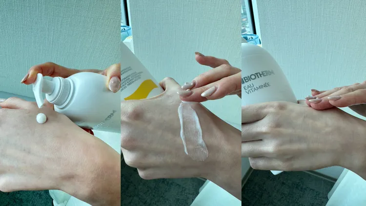 碧兒泉活氧果氛保濕身體乳質地。張家玲攝