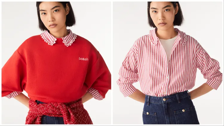 RAFAEL休閒衣（左）7140元、ROX紅條紋襯衫（右）6755元。品牌提供