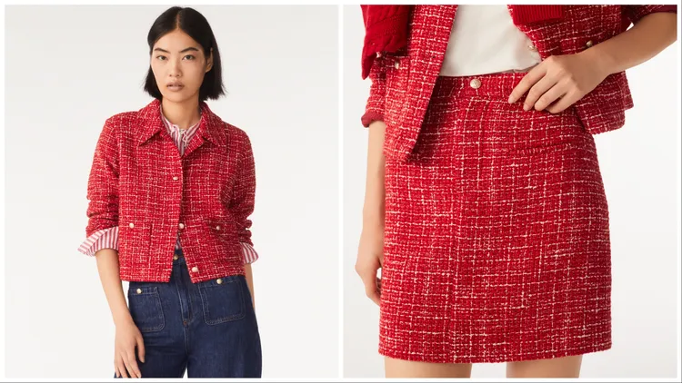 DALL粗花呢外套（左）1萬6425元、DALL粗花呢短裙（右）8615元。品牌提供