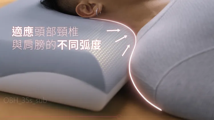 熟睡夾芯枕能適應頭部頸椎與肩膀不同弧度，營造極致舒適的感受。