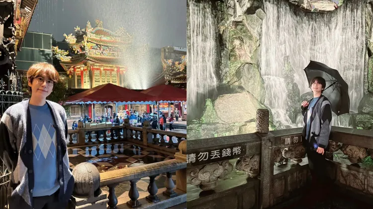 圭賢昨天先抵達台北，下雨天逛龍山寺。翻攝圭賢IG