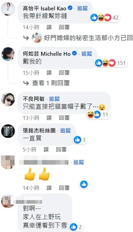 有網友留言說，家人在日本上野也碰到下雪。翻攝自郁方臉書