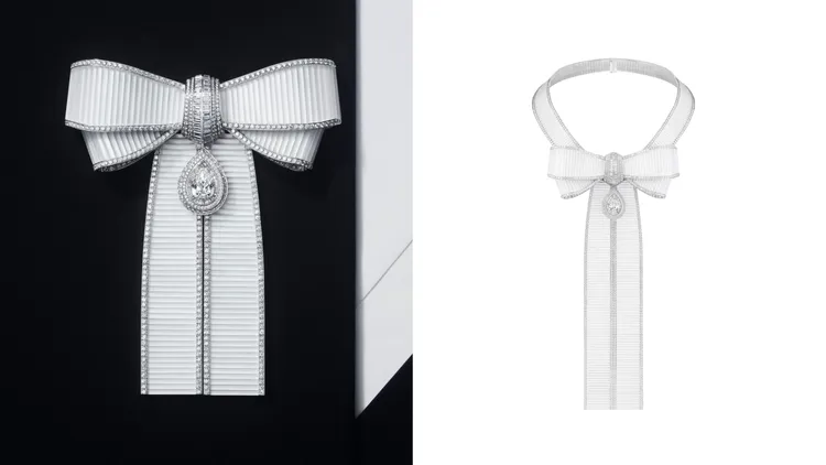 「蝴蝶結」珠寶套組在蝴蝶結邊緣與中央都鑲上美鑽。品牌提供