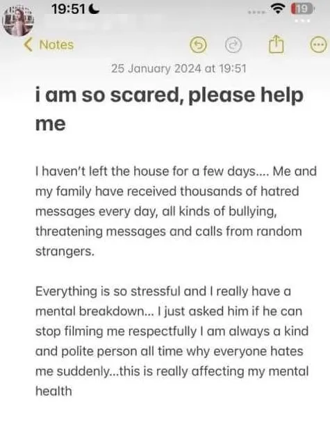 女粉紅在IG限動發文求助。翻攝自當事人IG