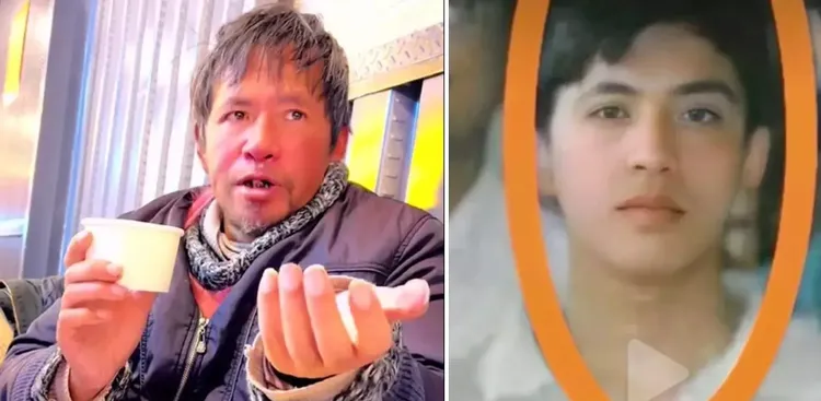 來自中國在紐約成為街友的孫博士（左圖），他的青春照被找出來，網友盛讚太俊美了（右圖）。翻攝微博/上海復旦美國校友會