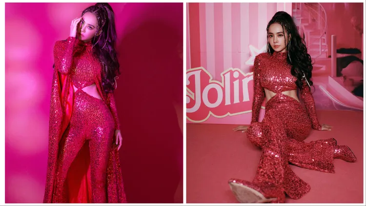 桃紅色的PINK PP服裝以貼身剪裁讓蔡依林的玲瓏身形展露無遺。品牌提供