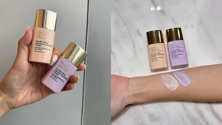 粉持久氣色美美蜜桃乳柔和桃與仙氣紫手部試色。張家玲攝