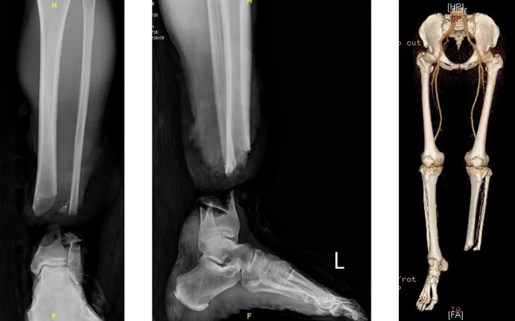 吳先生的左小腿被漁船螺旋槳截斷。長庚醫院提供