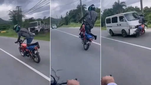 驚悚片|騎士馬路特技「翹孤輪」 機車一偏被廂型車撞飛奪命