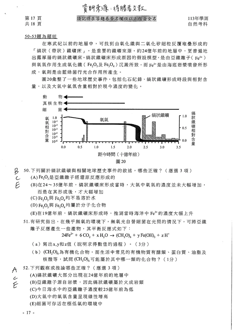 113學測自然科參考解答。得勝者文教提供