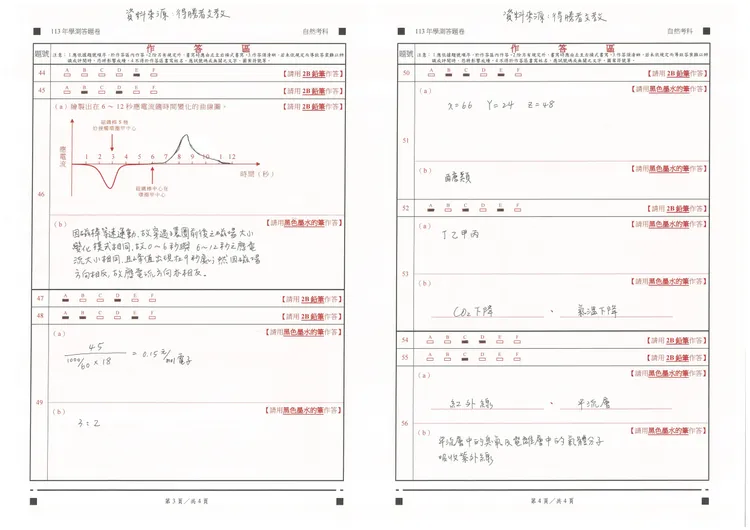 113學測自然科參考解答。得勝者文教提供