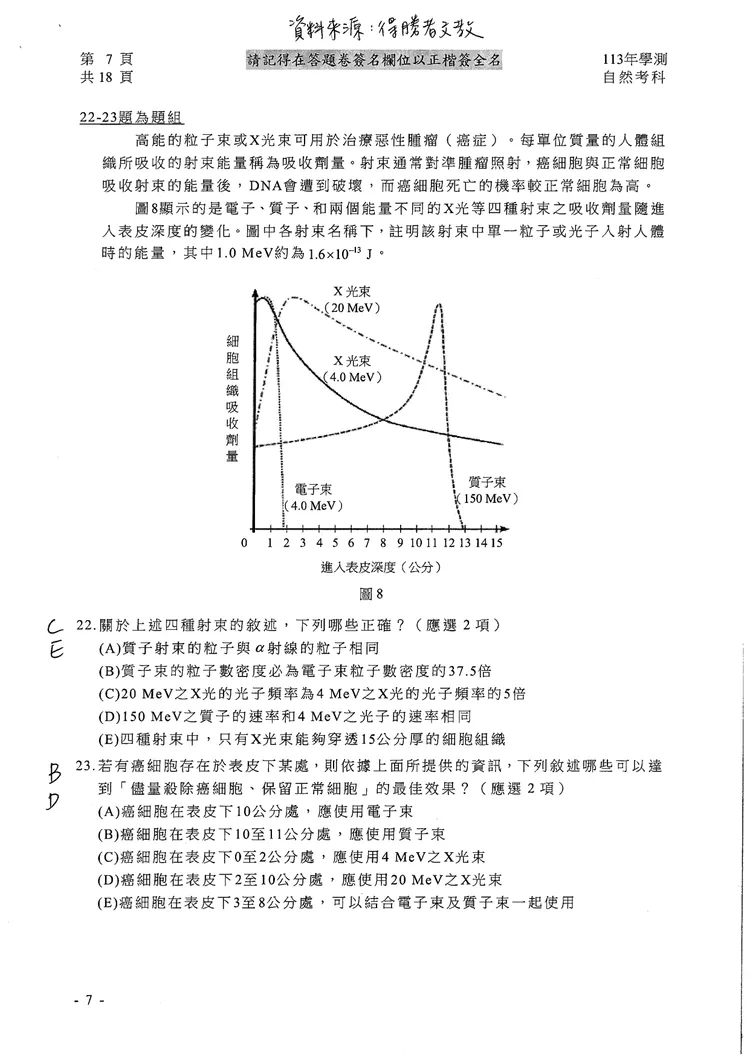 113學測自然科參考解答。得勝者文教提供