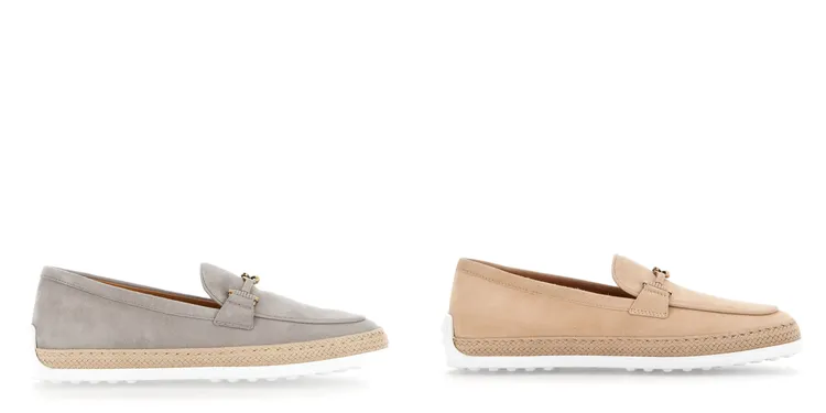 TOD'S T Ring灰色休閒鞋灰色（左）、米色（右），各3萬500元。品牌提供