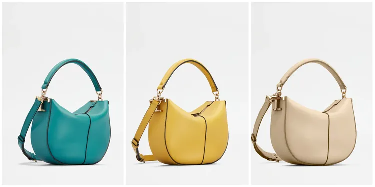 TOD'S T Case迷你HOBO包綠色（左起）、黃色、米色，各6萬8900元。品牌提供