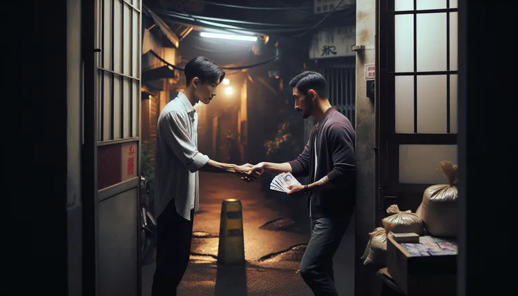 小蜜蜂黃男交付毒品給買家。AI生成示意圖