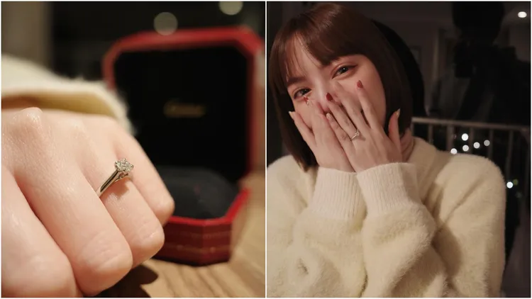 可青甜曬鑽戒說「我願意」。翻攝自可青IG