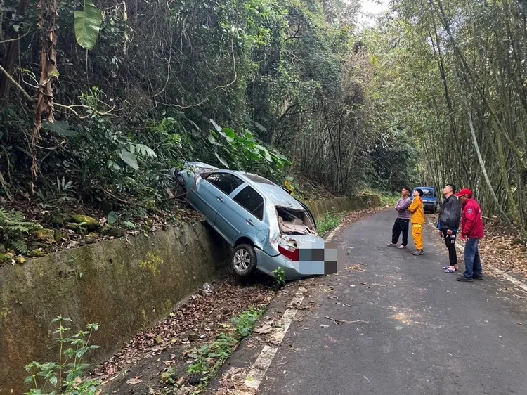 陳男駕車跌落山路邊坡。翻攝畫面