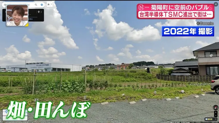 台積電宣布進駐熊本縣菊陽町後，當地原本放眼望去都是農田。翻攝X