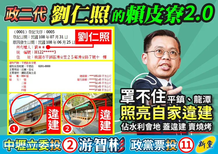 游智彬踢爆劉仁照有「雙違建」。新黨提供