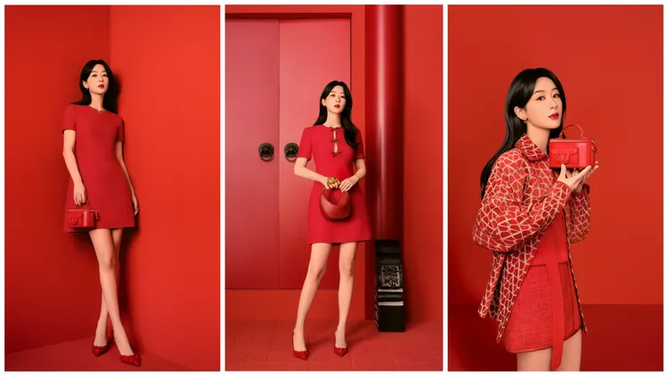 楊紫在新春特輯中一連換上3套紅色調服裝。品牌提供