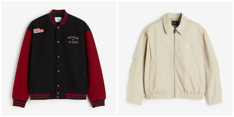 棒球外套（左）1999元、寬鬆剪裁斜紋外套（右）1699元。品牌提供