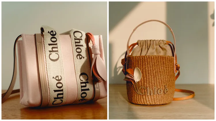 Woody提籃包以及小型托特包均以手工皮革木蘭花點綴。品牌提供