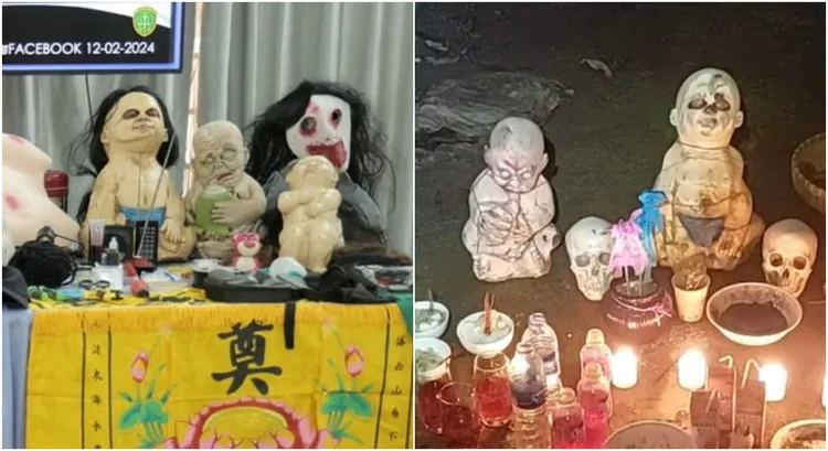 晚安小雞「詭異鬼娃」用途曝光！他神比對「都一樣」。左《柬中時報》授權使用，右翻攝自「沙爹群 7」臉書