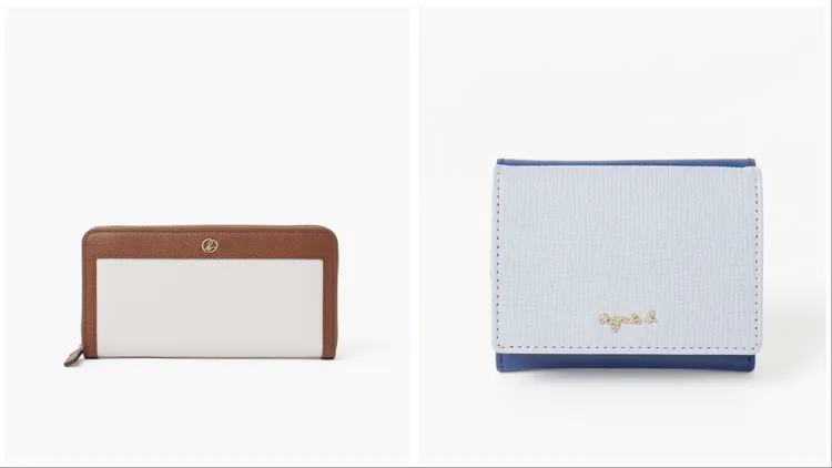 皮革圓角款拉鏈長夾（左）7980元、異材質拼接三折短夾（右）5580元。品牌提供