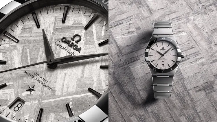 OMEGA星座系列隕石腕錶，41mm，不鏽鋼錶殼，隕石錶面，不鏽鋼錶帶，8900同軸擒縱大師天文台機芯，動力儲存60小時，防水深度50米，32萬1000元。品牌提供