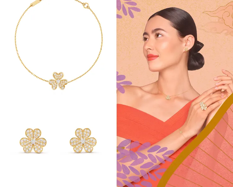 Frivole手鍊迷你款（左上）13萬9000元、耳環小型款（左下）57萬5000元。品牌提供