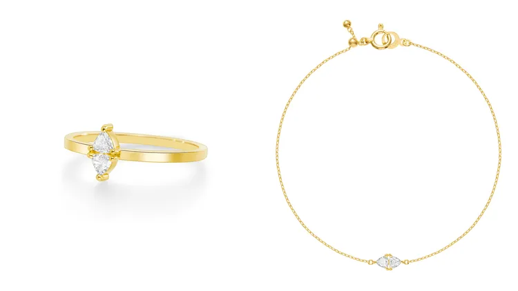AHKAH Cerf-volant Losange Diamond戒指（左圖）3萬3700元、Cerf-volant Losange Diamond手鍊（右圖） 。品牌提供