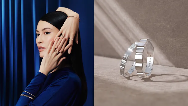 De Beers為情人節打造RVL系列情侶款18K白金對戒。品牌提供