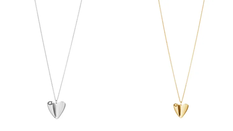 Hearts of Georg Jensen系列純銀項鍊（左圖）5500元、18K黃金項鍊（右圖）2萬9600元。品牌提供