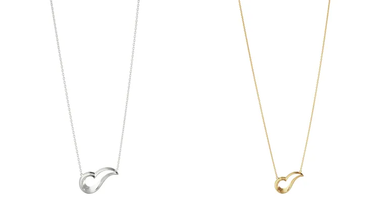 Hearts of Georg Jensen系列純銀項鍊（左圖）5300元、18K黃金項鍊（右圖）2萬8000元。品牌提供
