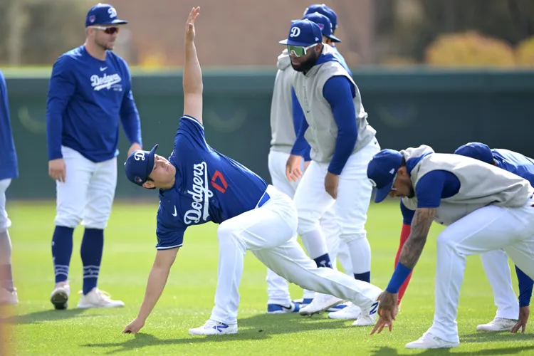 大谷翔平18日參加道奇春訓。路透社