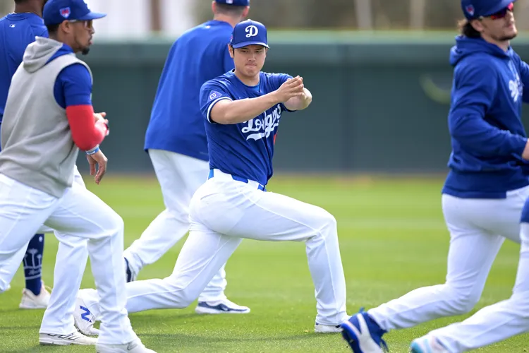 大谷翔平18日參加道奇春訓。路透社