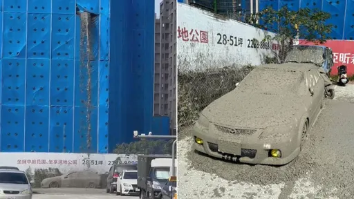 新莊建案「水泥瀑布」從4樓砸落　灌漿時爆漿！12汽機車遭殃
