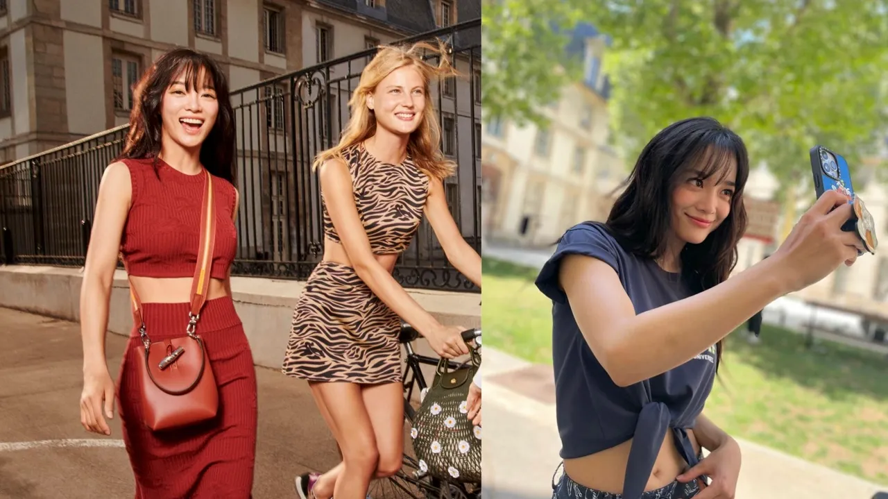 金世正拍攝Longchamp 2024春夏系列形象廣告。左圖品牌提供、右圖翻攝金世正IG