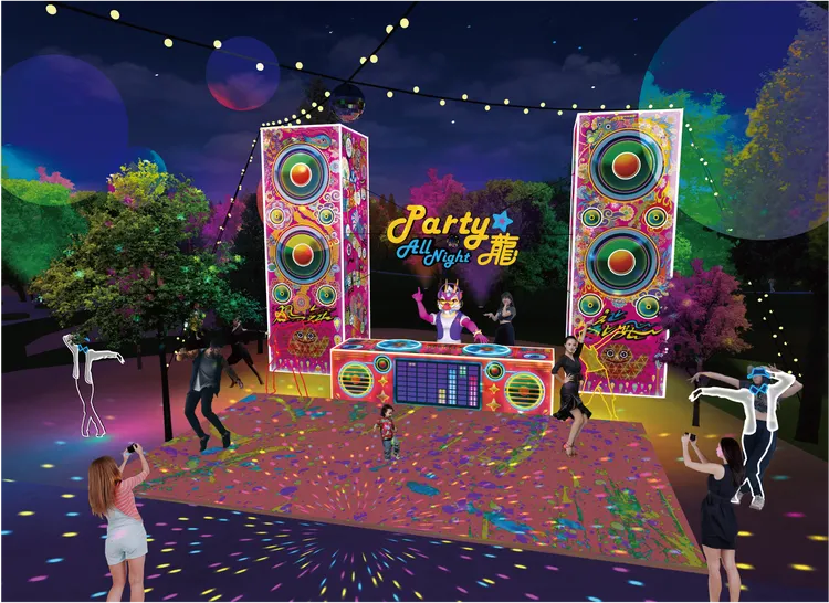 台中市民政局的「Party All Night 龍」燈區，集結29區地方特色花燈。模擬圖、市府提供