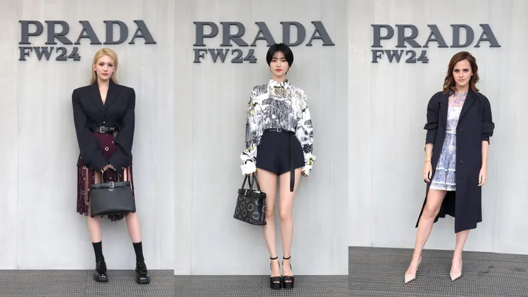 韓星全昭彌（左起）、金泰梨、艾瑪華森到場看秀。品牌提供