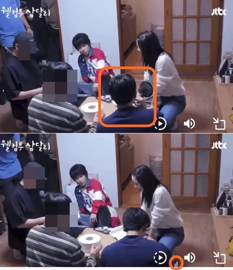 池昌旭在拍戲現場排練時抽起電子煙。翻攝JTBC