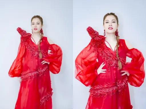 徐懷鈺全身紅吱吱 肩上立體祥龍吸眼球