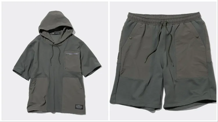 雙面織紋連帽上衣（左）、雙面織紋短褲（右）990元。品牌提供
