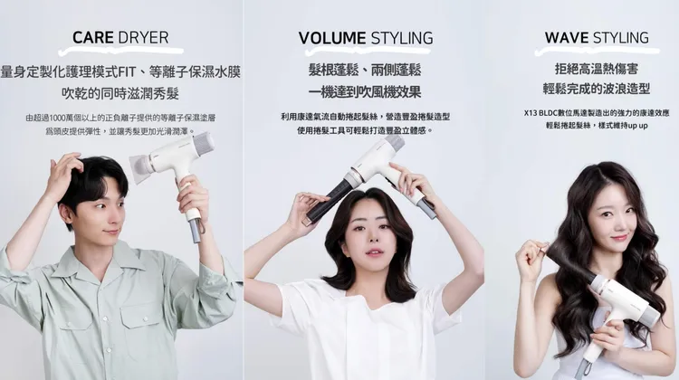 吹髮整髮一機搞定，做造型快速簡單。