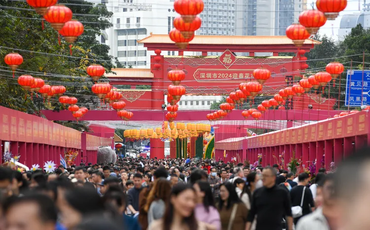 深圳月迎春花市。新華社