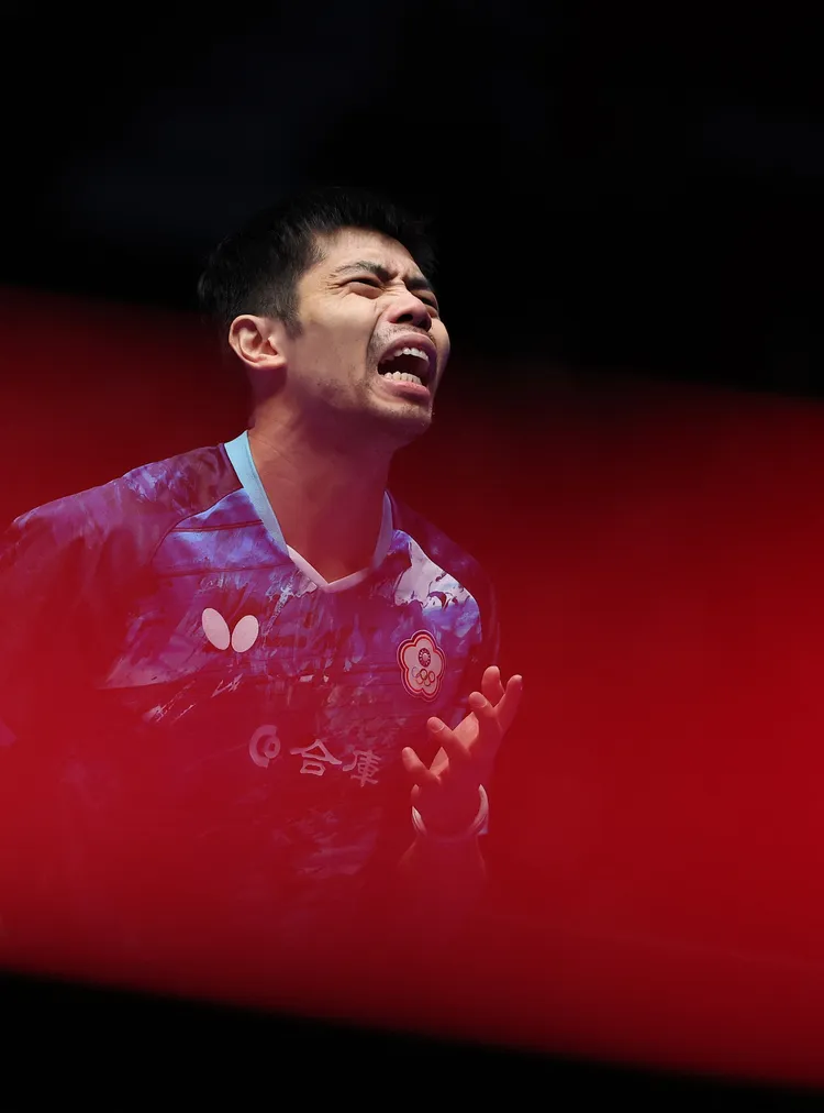 莊智淵帶領中華隊在南韓釜山參加世界桌球團體錦標賽；圖為昨天對德國戰。路透社