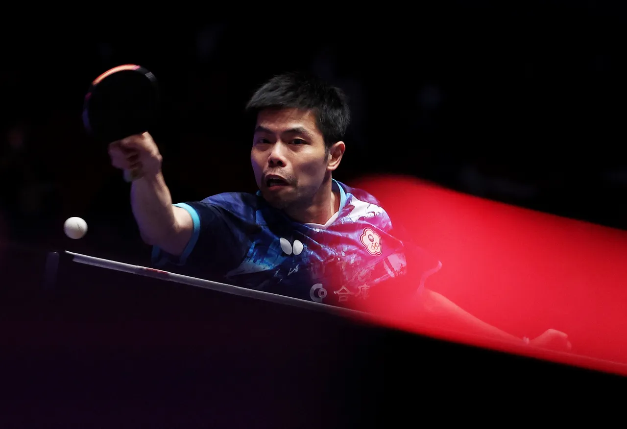 莊智淵莊智淵帶領中華隊在南韓釜山參加世界桌球團體錦標賽;圖為今天對法國戰。路透社