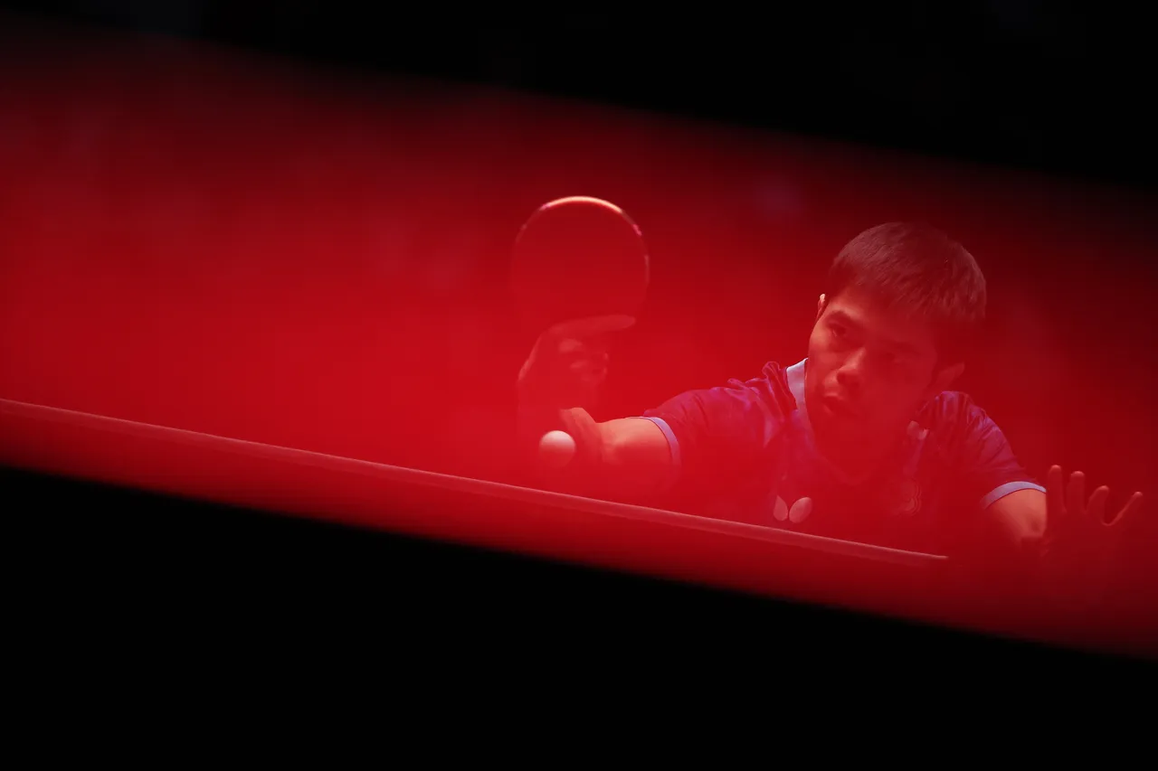 莊智淵帶領中華隊在南韓釜山參加世界桌球團體錦標賽;圖為昨天對德國戰。路透社