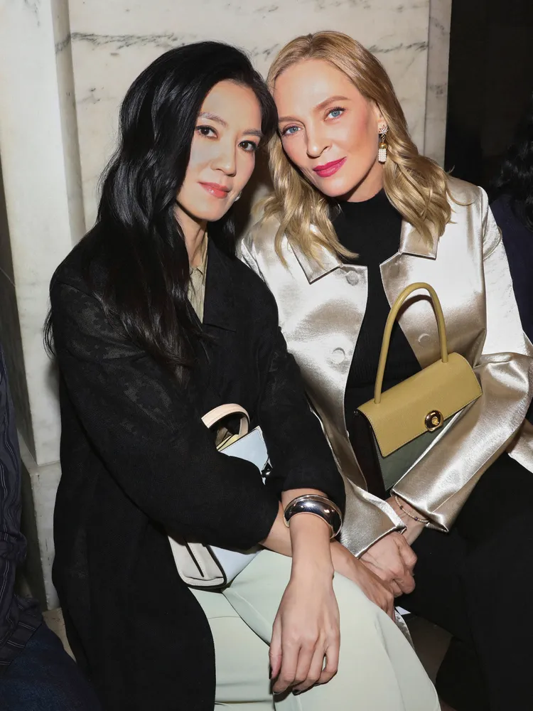林熙蕾（左）出席Tory Burch時裝大秀同框鄔瑪舒曼。喜鵲娛樂提供