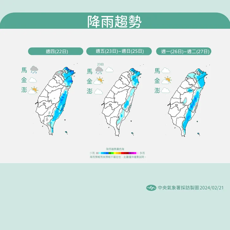 降雨趨勢。氣象署提供